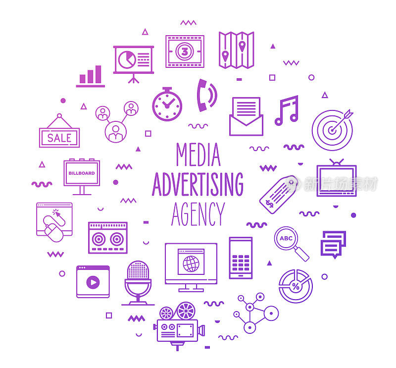 Advertising Media & Entertainment Outline Style Infographic Design
